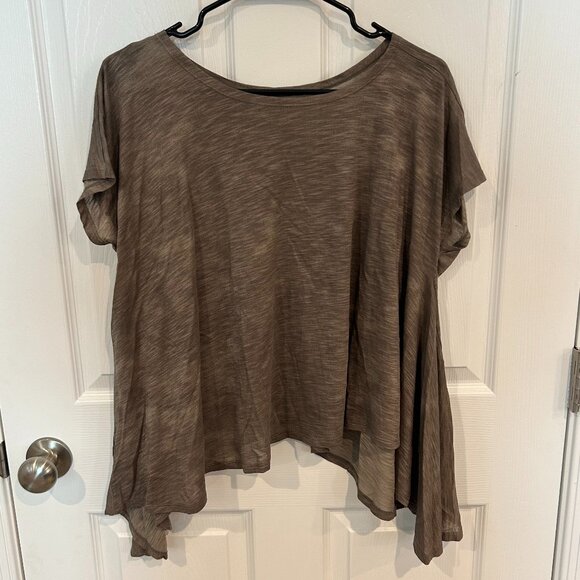 Matthildur Asymmetrical Short Sleeve Top, Brown S - Picture 1 of 6